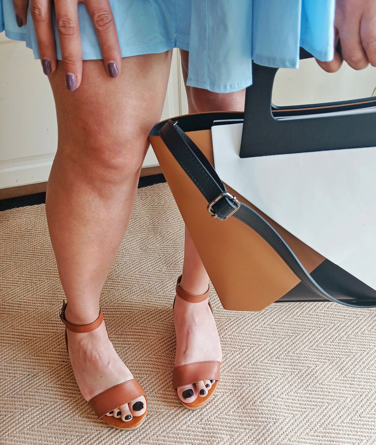 Wooden Heeled Low Clog Sandals. Handcrafted with leather - Tan Blown