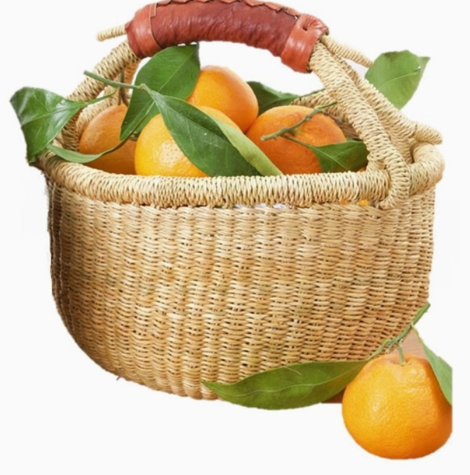 Medium U-Multi Colour Shopper Ghana Natural Tote Bag/Bolga Basket 13-14" Across - Black &amp; Tan