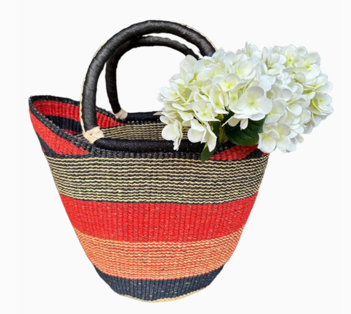 Large Green, Yellow & Blue Multi Colour U-Shopper Ghana Bolga Tote Bag/Basket (Copy)