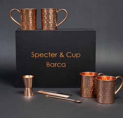 SPECTER & CUP Barca Copper Mug Set — 4x Cocktail Cups + Accessory Set