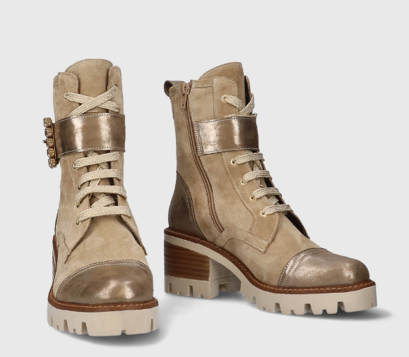 MLV Portuguese Shoes Bota De Mulher TAMARA06 Taupe Mix Creams Ladies Stylish Combat Boots Sizes UK 6 / EU 39