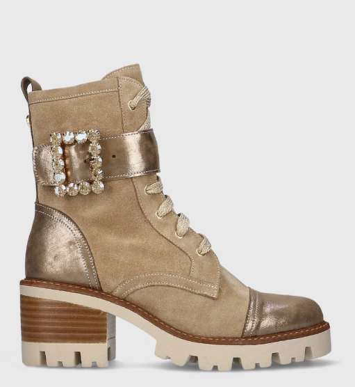 MLV Portuguese Shoes Bota De Mulher TAMARA06 Taupe Mix Creams Ladies Stylish Combat Boots Sizes UK 6 / EU 39