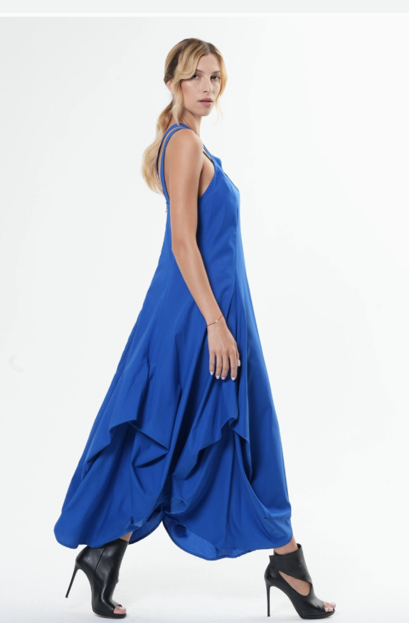 100% Cotton Iconic and Stylish Strapped Sleeveless Asymmetrical Dress with Cage Straps Grey Large Size