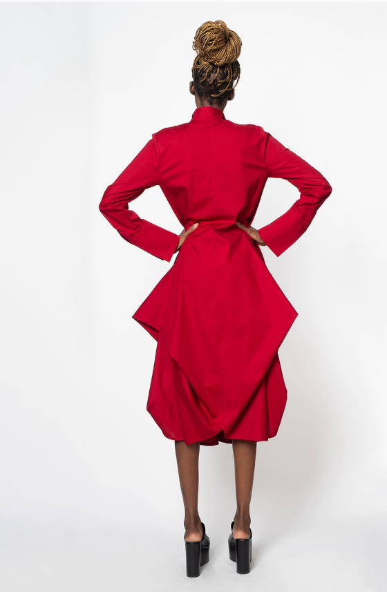 Metamorphosa Unique Long Sleeved Red Draping Shirt Dress Size@ Large