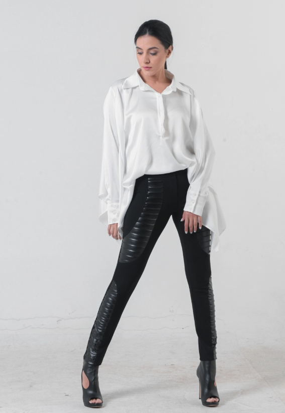 Metamorphoza Beautiful Stylish and Extravagant Black Leggins Style Pants with Faux Leather.