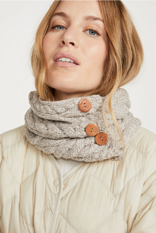 Irish Aran Handmade Carrowholly Aran Button Snood - Oat One Size