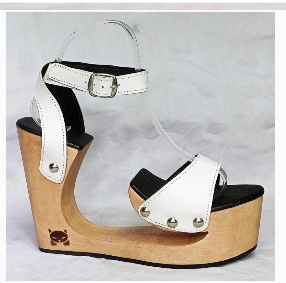 OMES Special Bridge Wood Platform and LeatherSandals S425: Handmade Carved Wooden Heel Leather Mules