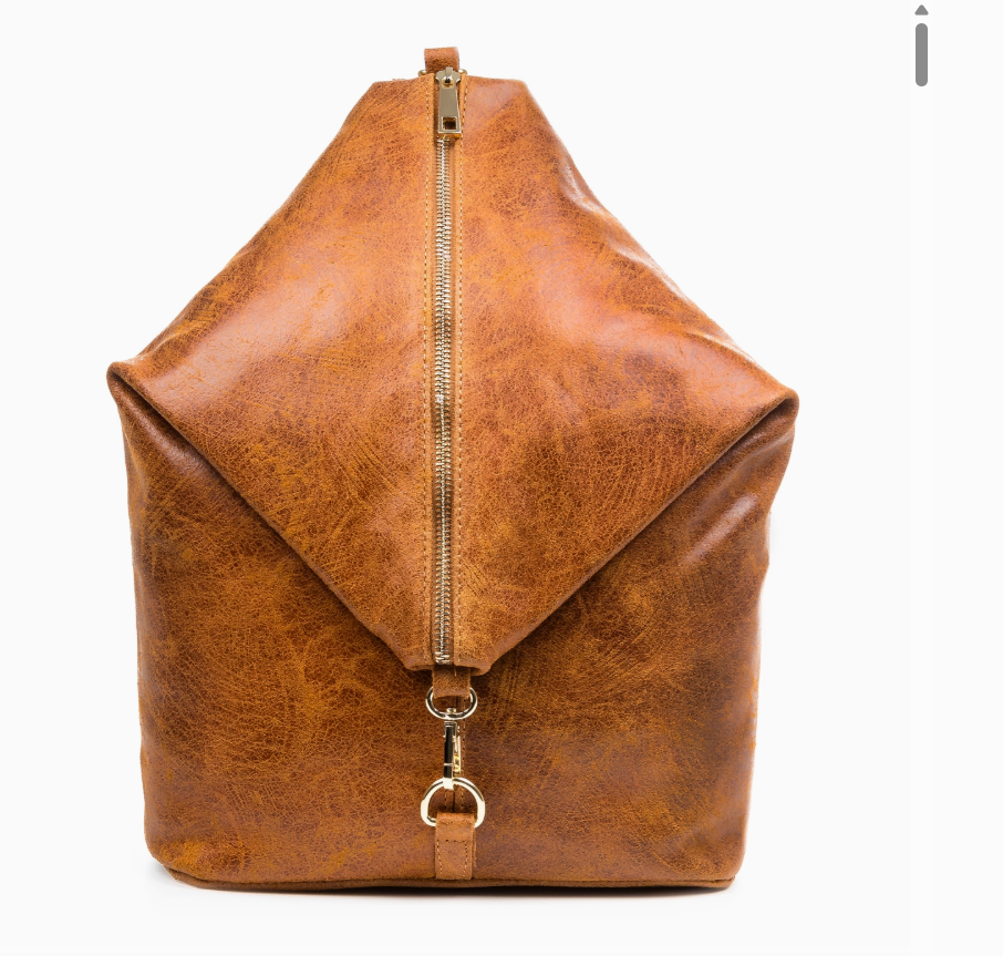 FIRENZE ARTEGIANI.'s Cute Lorena Women's Backpack Bag. Genuine Italian Leather Suede Washed. Tan Brown
