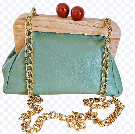 CHENSON & GORETT Women's Green  Italian Leather Bag with Click Closure in Wood
