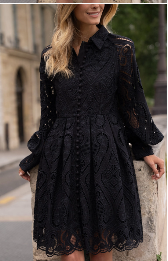 Beautiful lovely  little Princess Embroidered 100% Pure Cotton Lace Dress  - Black