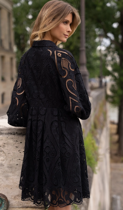 Beautiful lovely  little Princess Embroidered 100% Pure Cotton Lace Dress  - Black