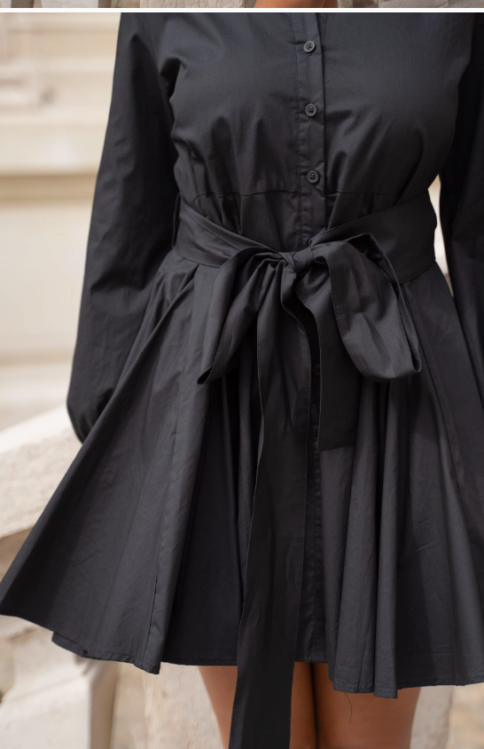 Sonia Skater Dress in 100% Cotton Cute Short Dress - White with small Bishop long sleeve