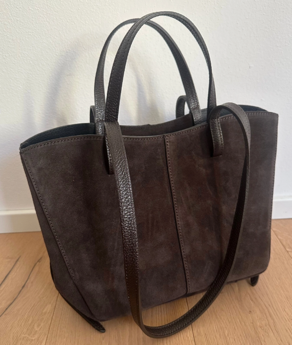Daffi- Suede Feel Good Ladies Work Tote Bag Pure 100% Italian Leather and Simple Craftsmanship  - Cognac  Brown