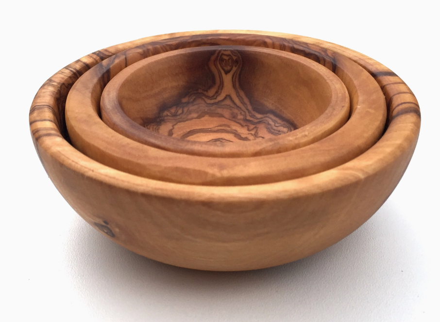 Set of 3 Small Round Bowls Made of Olive Wood