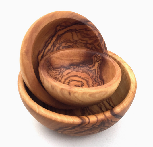 Set of 3 Small Round Bowls Made of Olive Wood