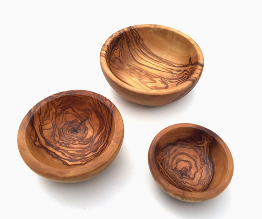 Set of 3 Small Round Bowls Made of Olive Wood