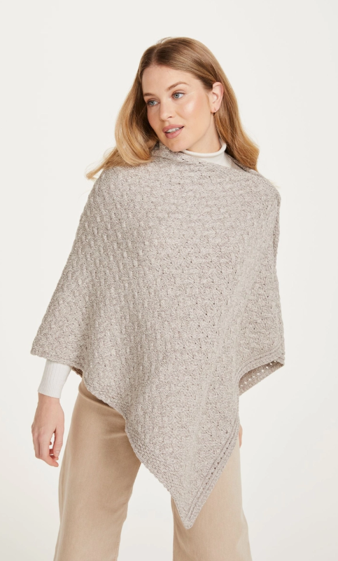 True Irish Aran 100% Hand knitted Wool Glenbeigh Aran Gorgeous Cosy ladies Cape - Oat