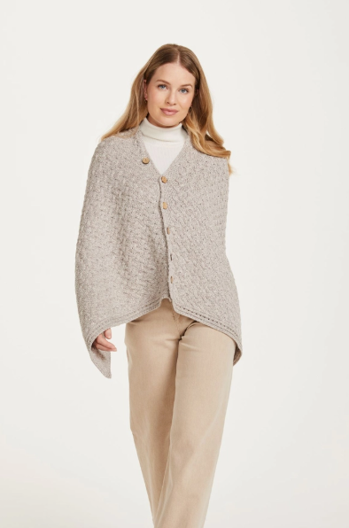 True Irish Aran 100% Hand knitted Wool Glenbeigh Aran Gorgeous Cosy ladies Cape - Oat