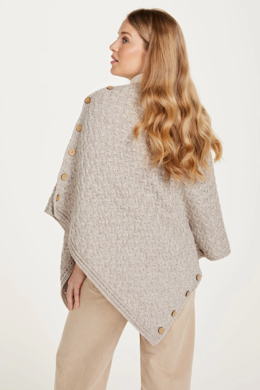 True Irish Aran 100% Hand knitted Wool Glenbeigh Aran Gorgeous Cosy ladies Cape - Oat