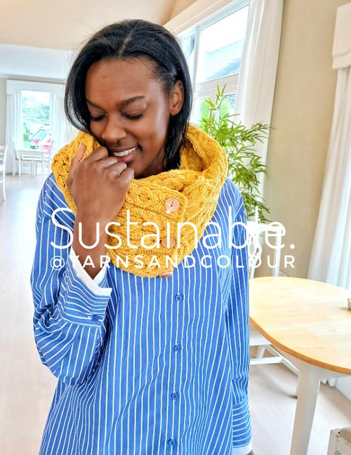True Aran Irish  ladies Kilmaine Aran Snood Scarf Pure Merino Wool Beautifully Hand Knitted with Buttons - Yellow
