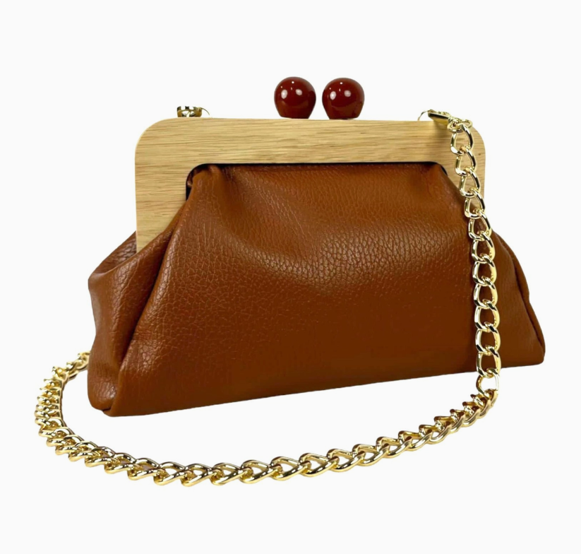 CHENSON & GORETT Women's Green  Italian Leather Bag with Click Closure in Wood