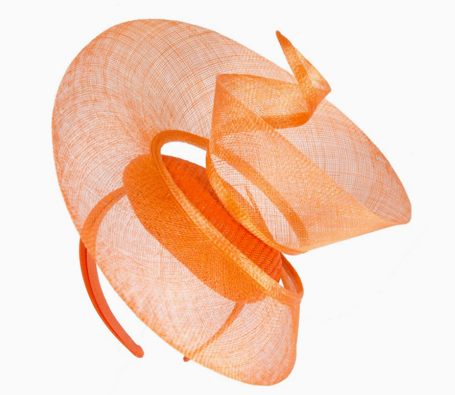 A Max Alexander Bespoke Sinamay Fascinator Fabulous Wedding and Summer races Party Hat - Orange