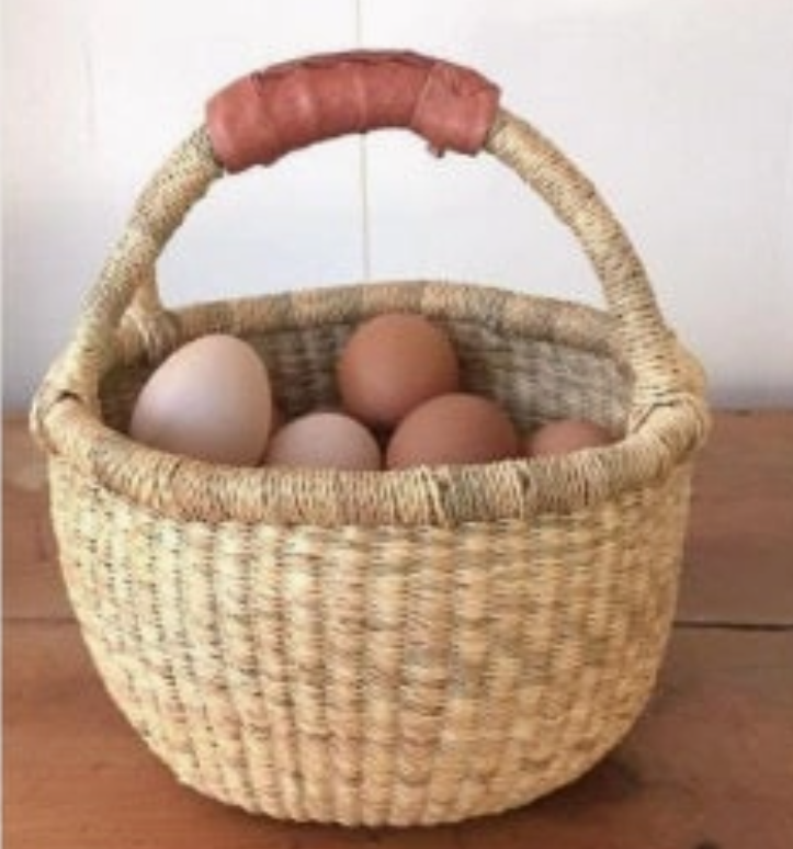 Small and Cute Plain Natural Raffia  African Ghana Handmade Bolga Basket Leather Handle |Dye Free |7"-9"