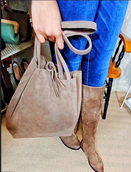 CHENSON & GORETT Italian Leather Bag with Quality Brown Suede - Casual