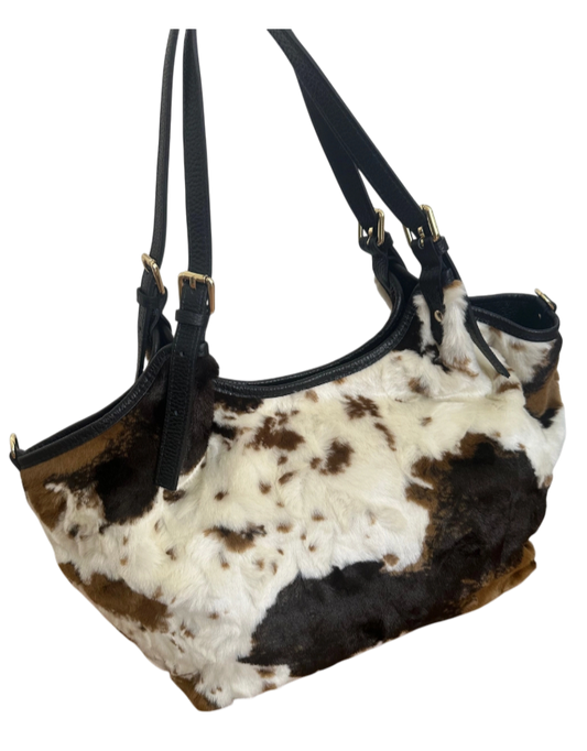 A Lovely Zhade  Pure Italian Leather Animal Print Tote Bag Black