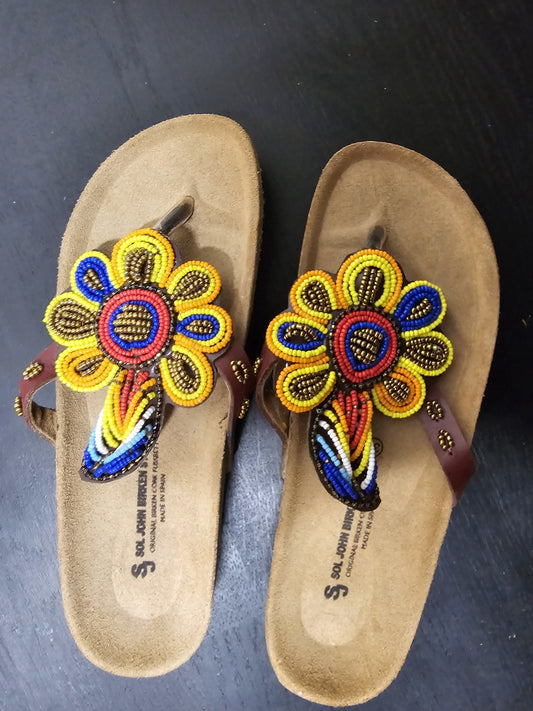 YARNS & COLOUR BOUTIQUE Kenyan Handmade Beaded Leather and Cork Comfy Summer Holiday Sandals