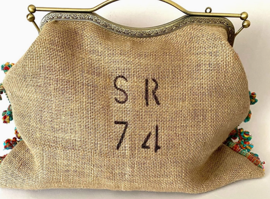 SOLE RODRIGUEZ SR74 Unique Handmade Hand Crafted Yuta Bassoon Purse Bag, with Trimmings and SR74 Print, Handmade