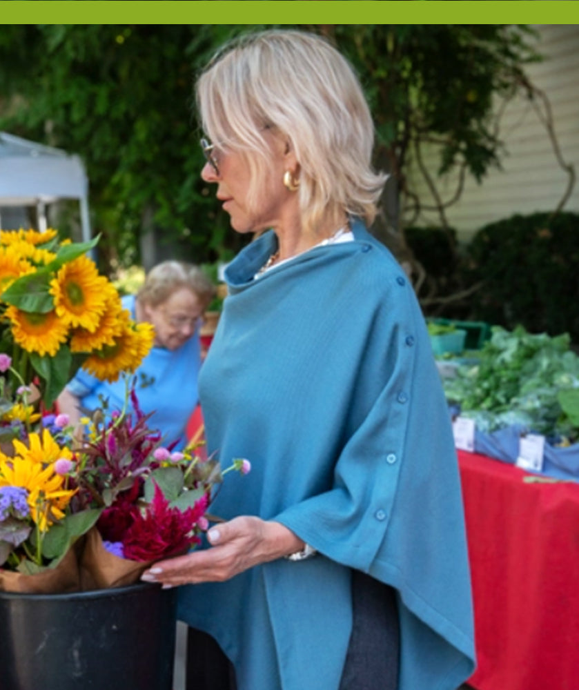 VIKOLINO Merino Wool Stylish Poncho Colour Blue / Teal