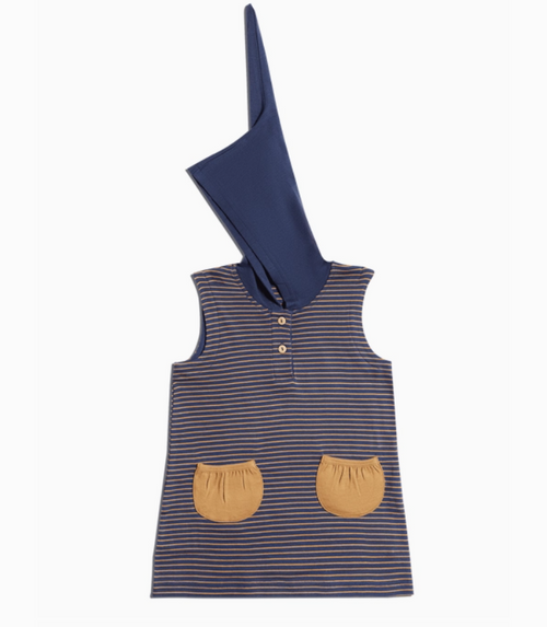 LEELA COTTON Indigo Lion Baby Organic Cotton fairy Hood Tunic Dress Colour Yellow pockets