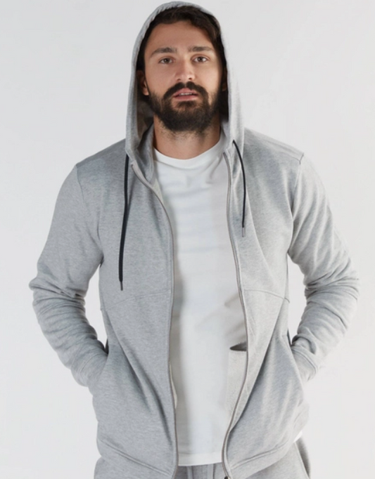 LEELA COTTONT Organic Cotton and Tencel™ Active Men Hoodie Jacket Colour Light Grey Melange