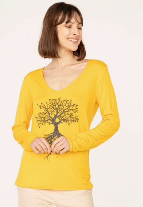 LINEN & COTTON HOUSE Angora Lurex Wool Sweater. Tree of Life  Colour Yellow One Size